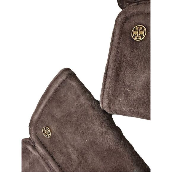 Tory Burch Irene chocolate brown suede with gold hardware design equestrian ridi - Picture 2 of 16